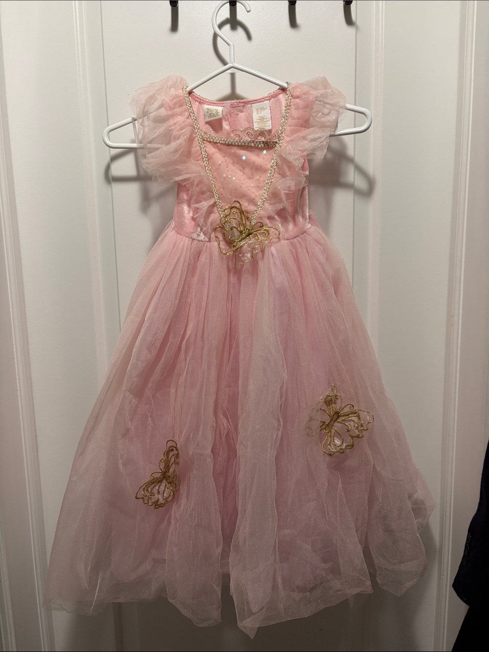 Girls Pink Butterfly Princess Costume Dress with Gold Accents